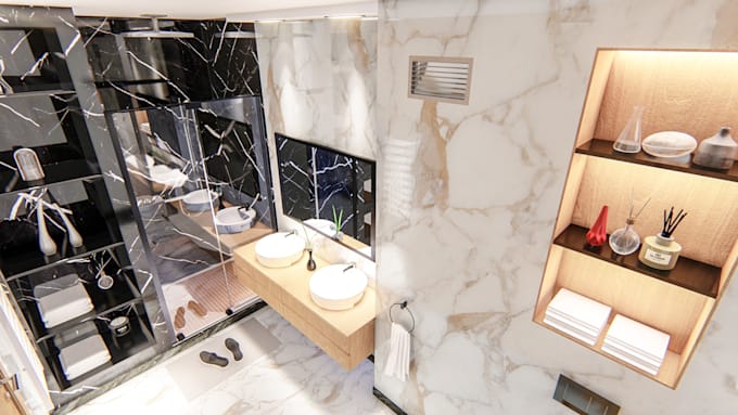 design bathroom interior in 3d and render