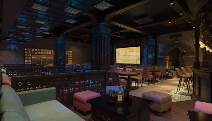 design and render bar, cabana, lounge, night club