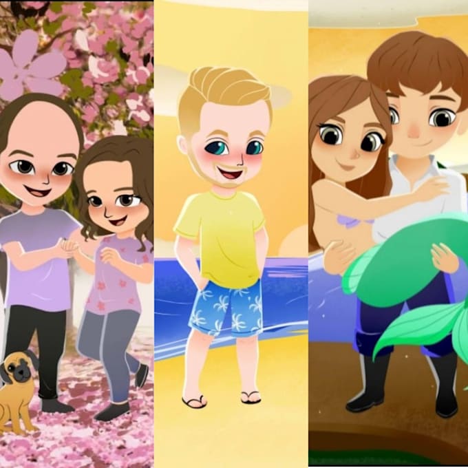 draw cute chibi disney cartoon style couple, family, wedding in quick delivery