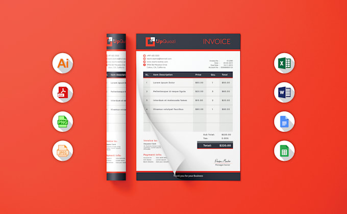 make editable invoice in google docs, sheets, and excel