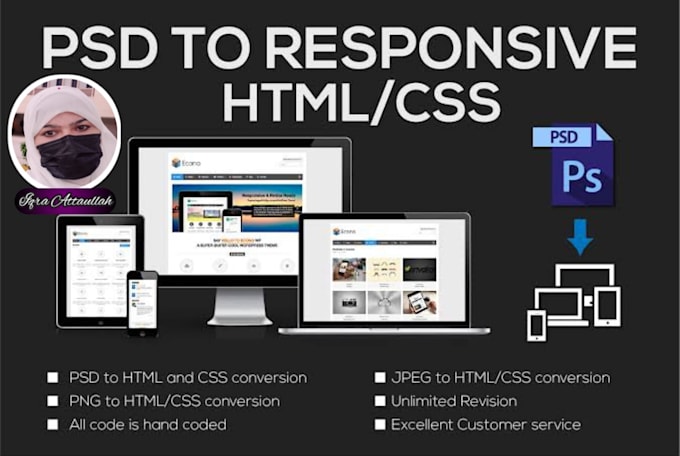 Convert psd to html and css responsive design by Iqrach1122 | Fiverr