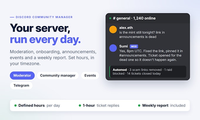 be your discord community manager and moderator