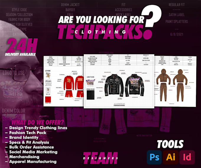 make clothing mockups and tech packs
