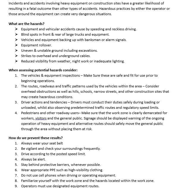 create health, safety and environmental programs for your company