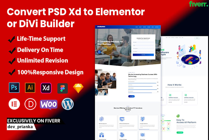 convert figma, adobe xd, PSD to wordpress design