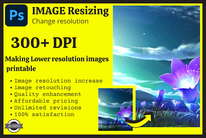 resize image, change dimension, increase resolution 300 dpi