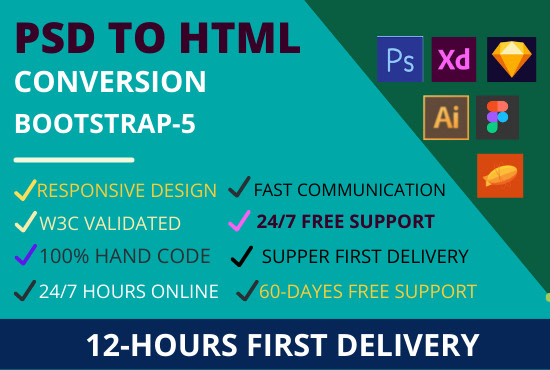 complex PSD to HTML , xd to HTML responsive with bootstrap 5