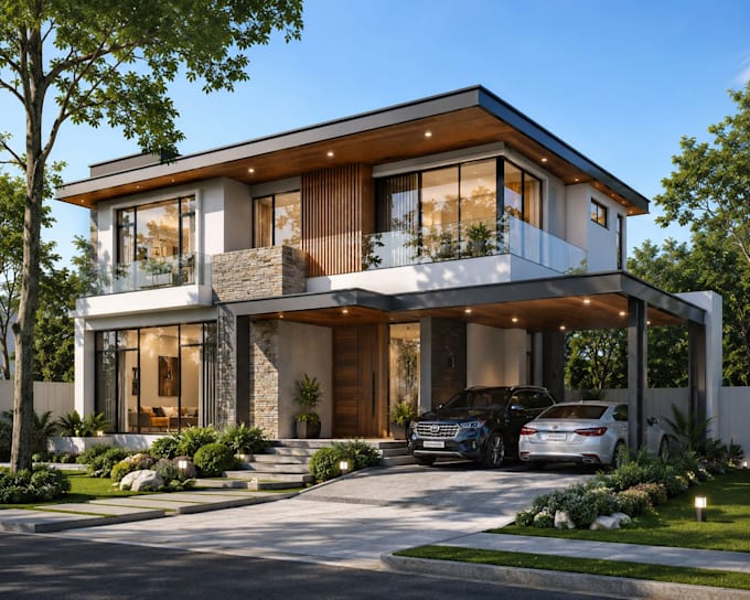 design modern house design floor plan and photorealistic 3d rendering