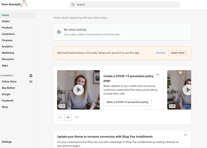 create start up shopify store with products
