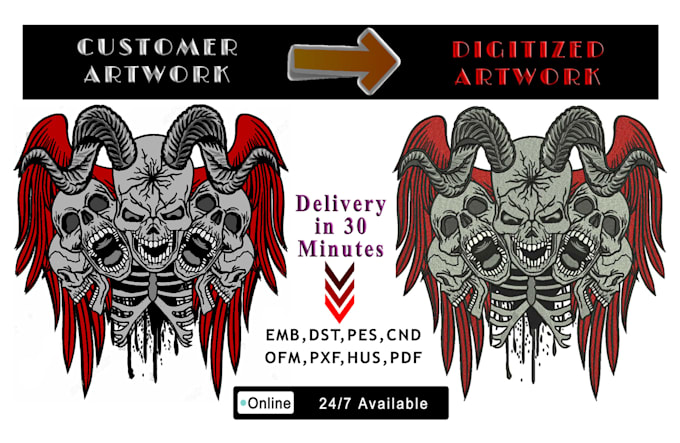digitize image for embroidery into dst pes jef in few hours