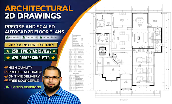 do 2d floor plans, architectural drawings, blueprint in autocad