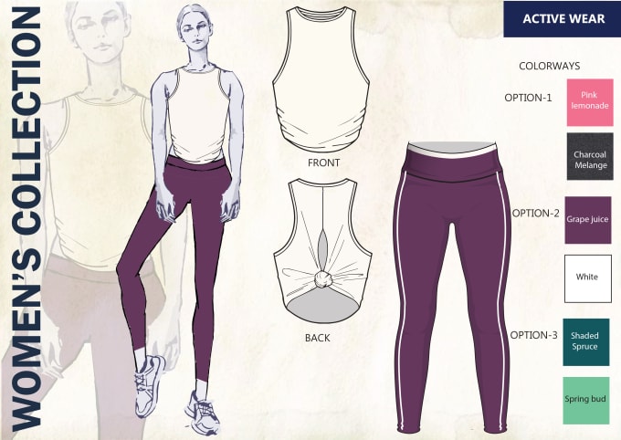 Do athleisure, fashion design flat sketch technical drawings by ...