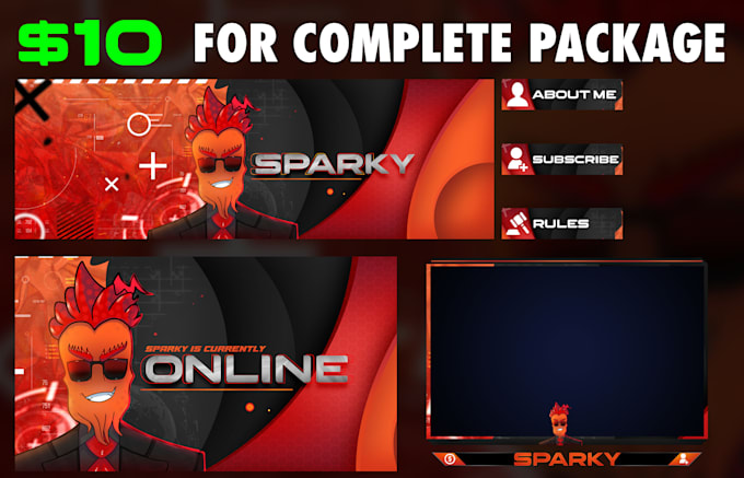 design creative twitch package, and streaming overlay