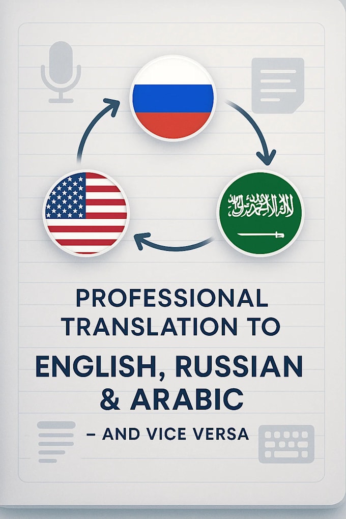 manually translate arabic , english , russian and vice versa