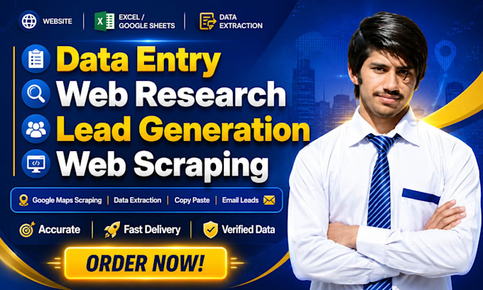 do data entry, web research, lead generation, web scraping, data extraction