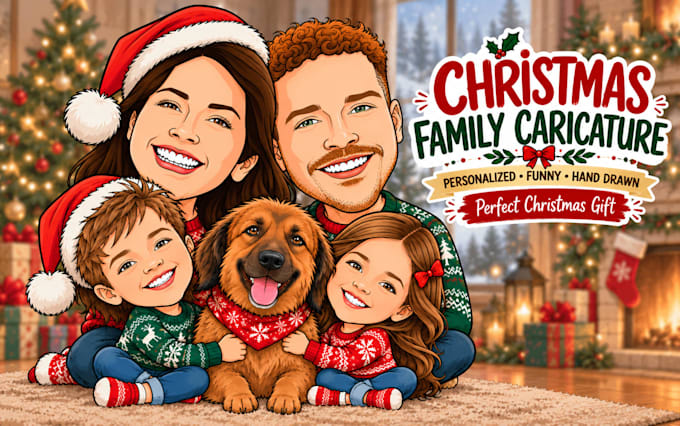 draw a custom christmas caricature gift for couples and families