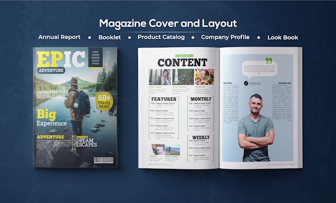 design magazine, covers and company profiles with creative graphics