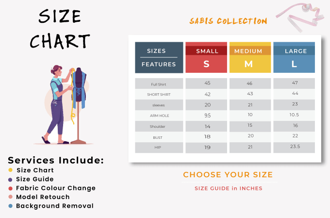 Create branded size chart or size guide by Shanzay_ali44 | Fiverr