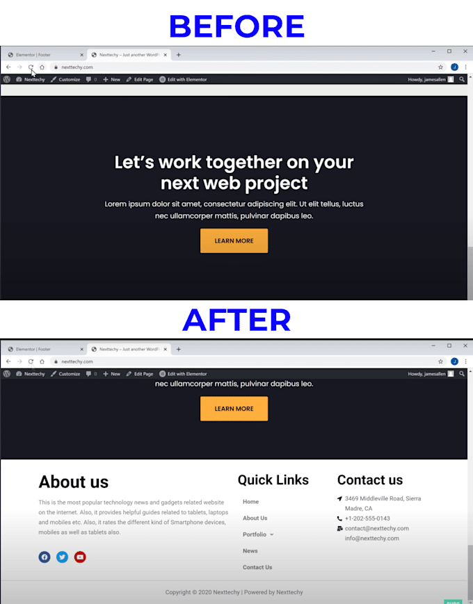 change your wordpress website footer credit