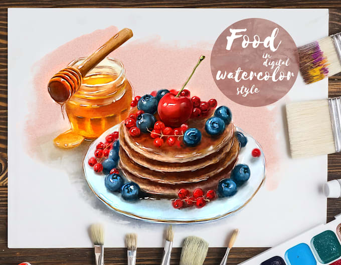 draw any food in a digital watercolor style