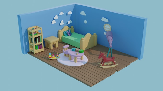 do a low poly isometric room