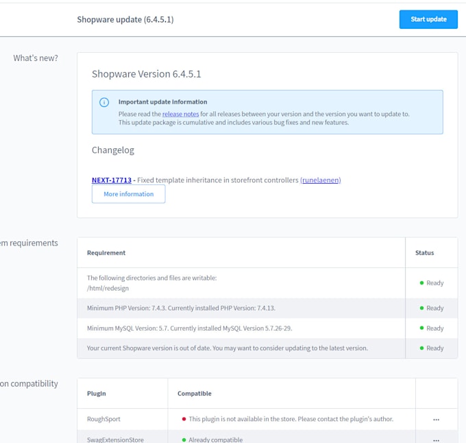 maintain shopware shop, monthly backups and updates