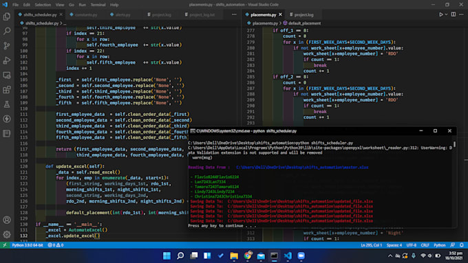 fix any python bugs or errors and update the script