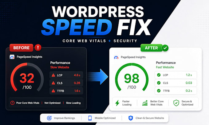 optimize wordpress speed, fix core web vitals and security issues