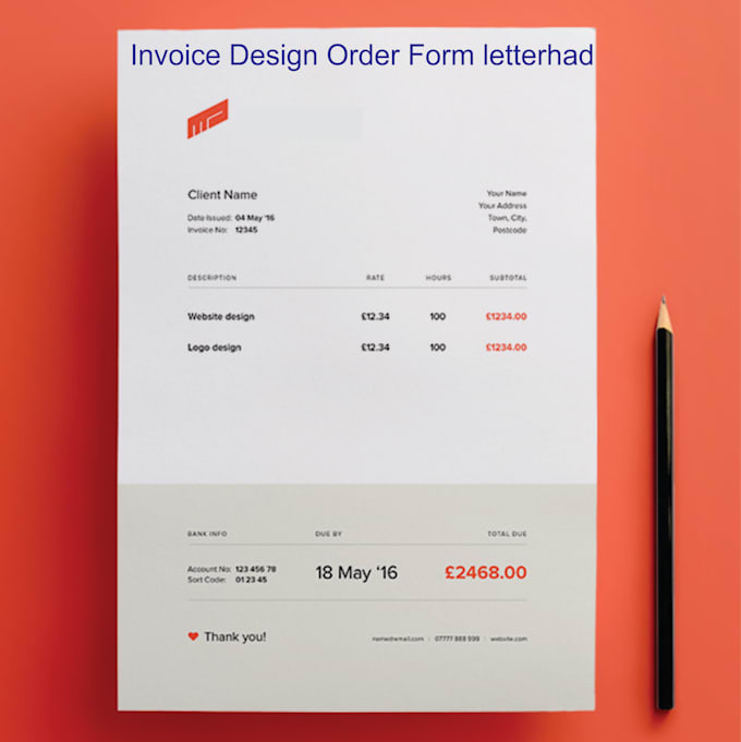 design invoice, letterhead, quotation, order form , receipt