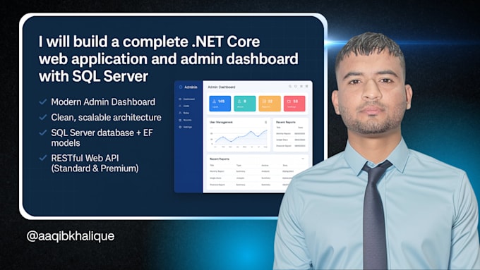 build a complete net core web application and admin dashboard with sql server