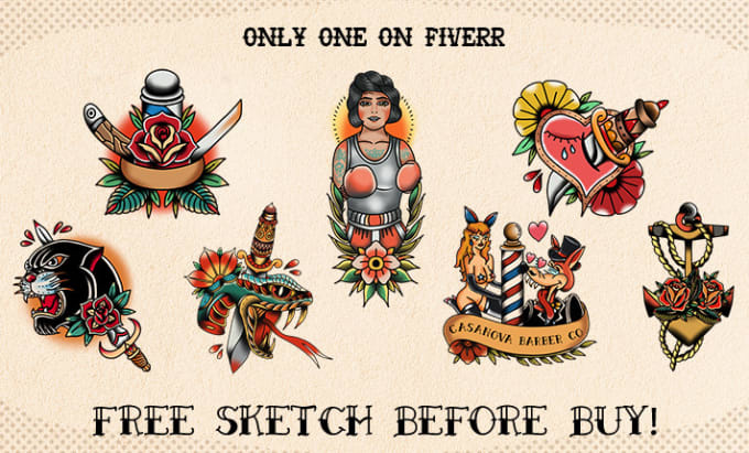 Draw american traditional tattoo for your brand in 24 hours by ...