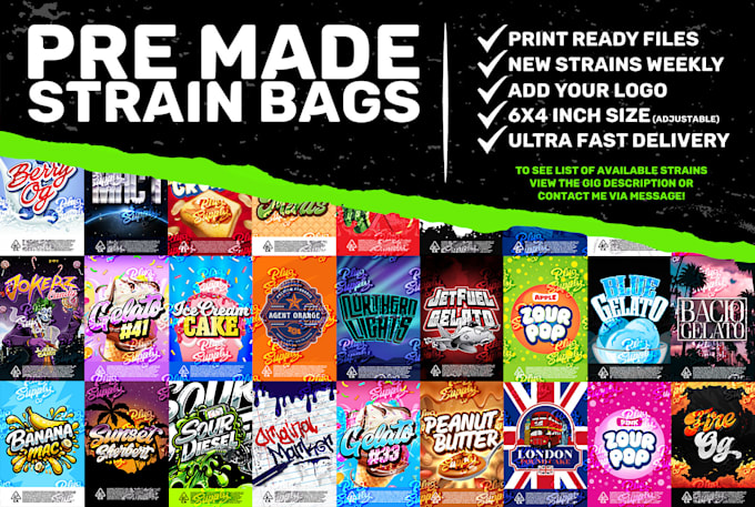 deliver instant premade cannabis strain label bag designs