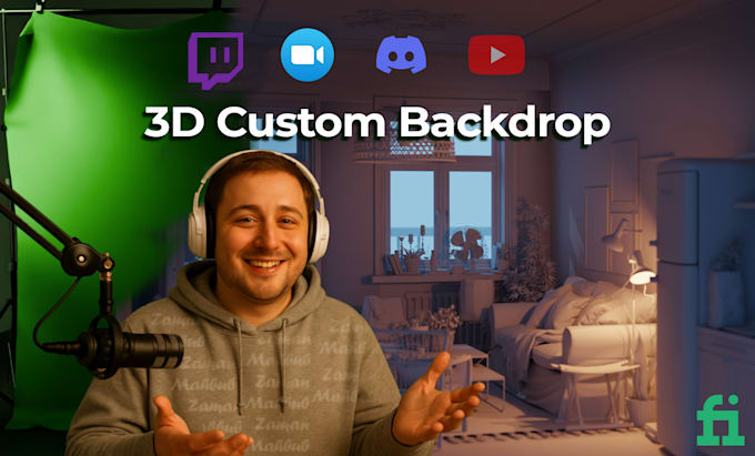 design a custom 3d virtual background for green screen