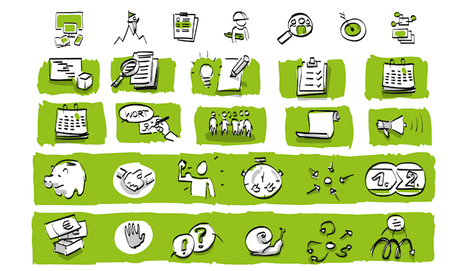 create hand drawn symbols or icon sets in custom designs
