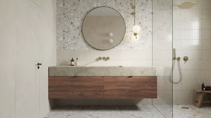 create minimalist interior design, photorealistic visualization for area 5 m2