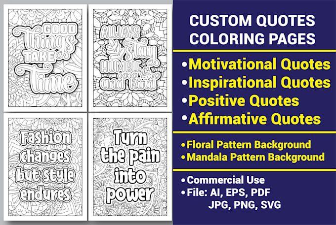 design custom quotes coloring pages with floral mandala pattern