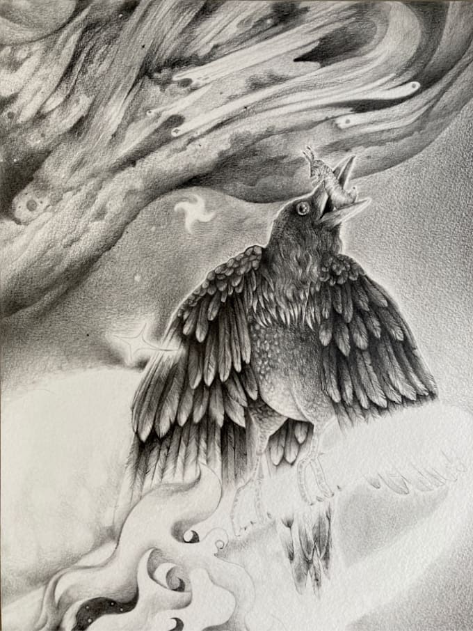 draw a black and white pencil illustration