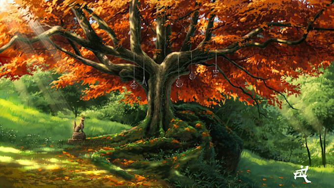 create anime, landscape and visual novel background painting