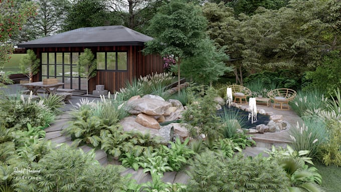 create garden or landscape 3d rendering