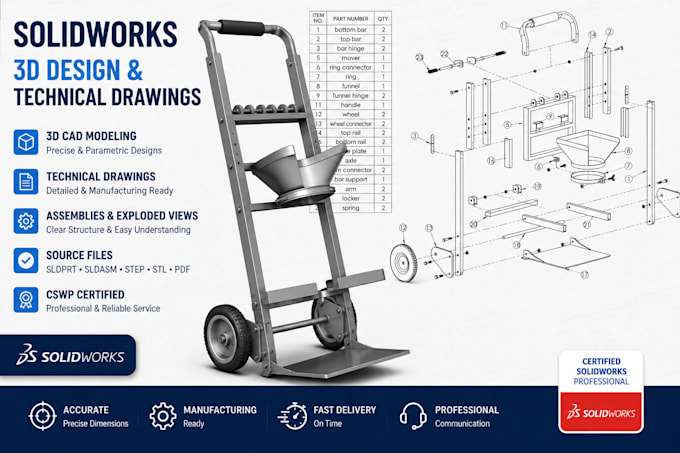 design professional solidworks 3d cad models and engineering drawings