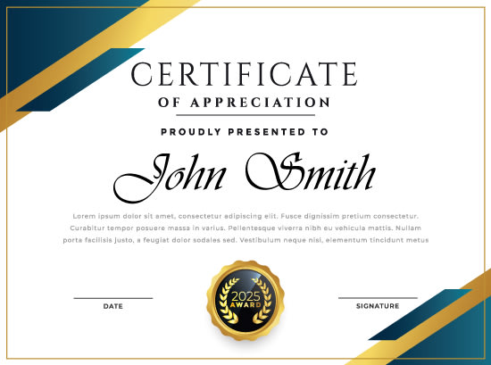 design completion, appreciation and achievement certificate