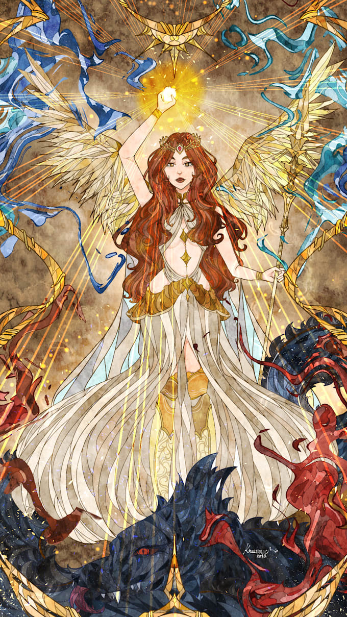 draw unique anime stained glass style for you