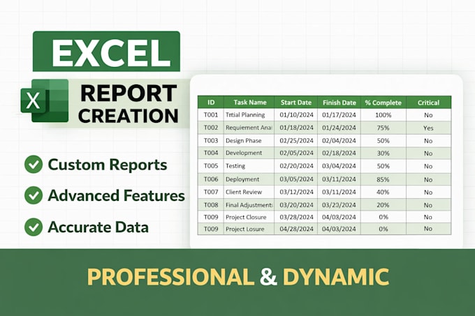 create excel reports, dashboard  for the your any requirement