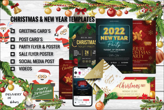 design christmas newyear greeting, post card, flyers