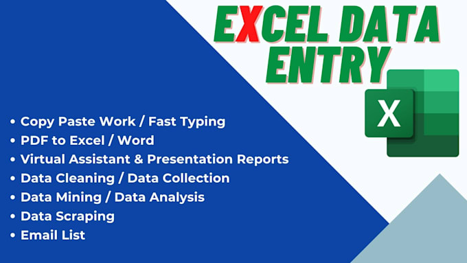 do excel data entry, typing, formatting, and report generation