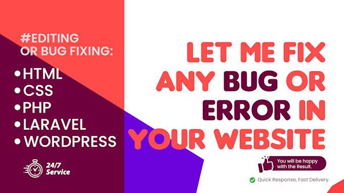 Fix your website bugs html, css, javascript, laravel, wordpress by ...