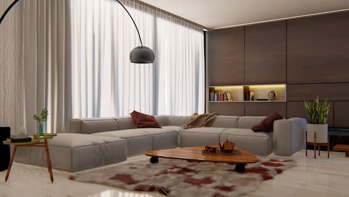 do detailed furniture layout and realistic interior rendering