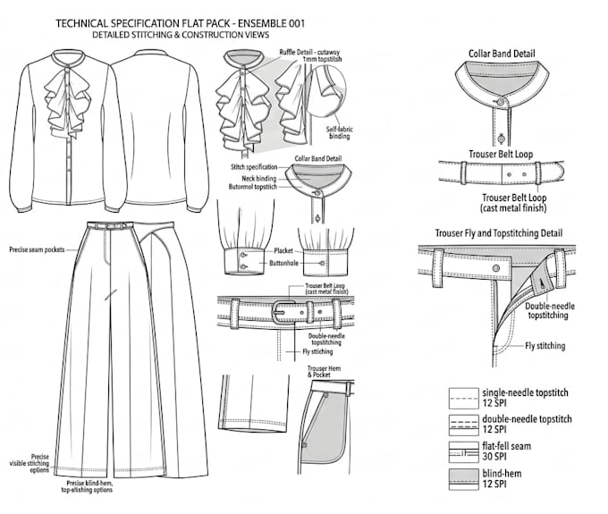 make professional fashion tech packs and technical flats