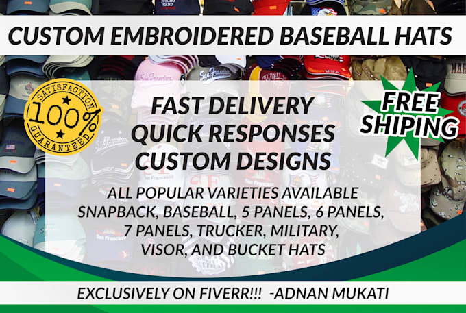 custom embroidered baseball hats designed and delivered