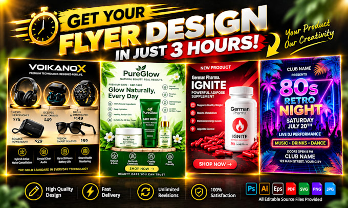 design professional product, business, event, party flyers or posters